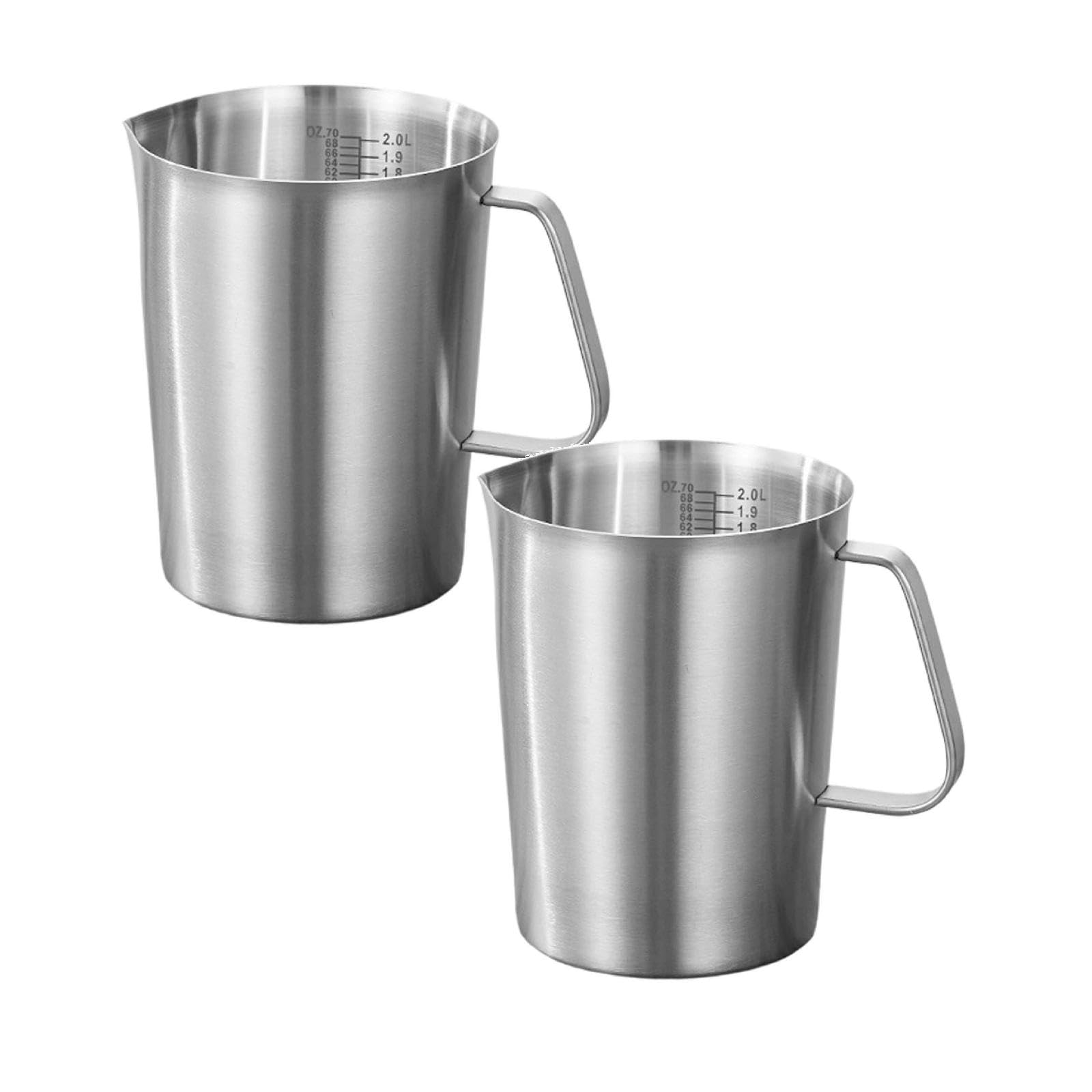 Edelstahl-Messbecher mit klaren Markierungen, 2000 ml abgestufter Wasserkocher für Kaffee, Tee, Milch, Küchenwerkzeug für genaue flüssige trockene Zutaten (Silber-2)