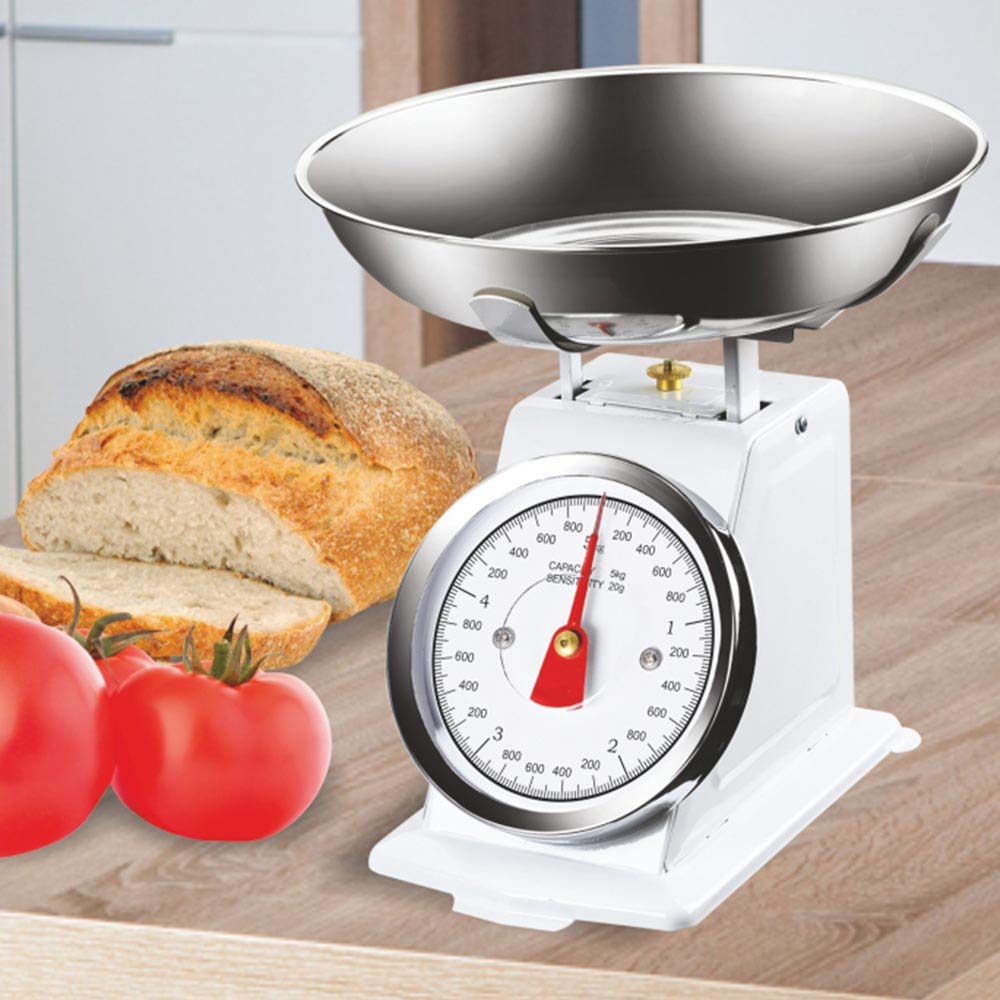 BAKAJI Bilancia Cucina Meccanica Atlas 5kg - Bilancia Analogica In Metallo Con Ciotola, Design Vintage (Rosso) - Foto 6