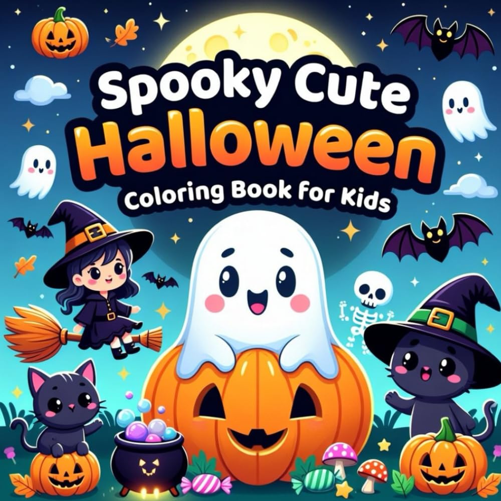 Spooky Cute Halloween Coloring Book for Kids: Adorable Ghosts, Pumpkins, Witches, Bats & Friendly Monsters — Bold Black-Outline Cartoon Pages for Fun and Easy Coloring