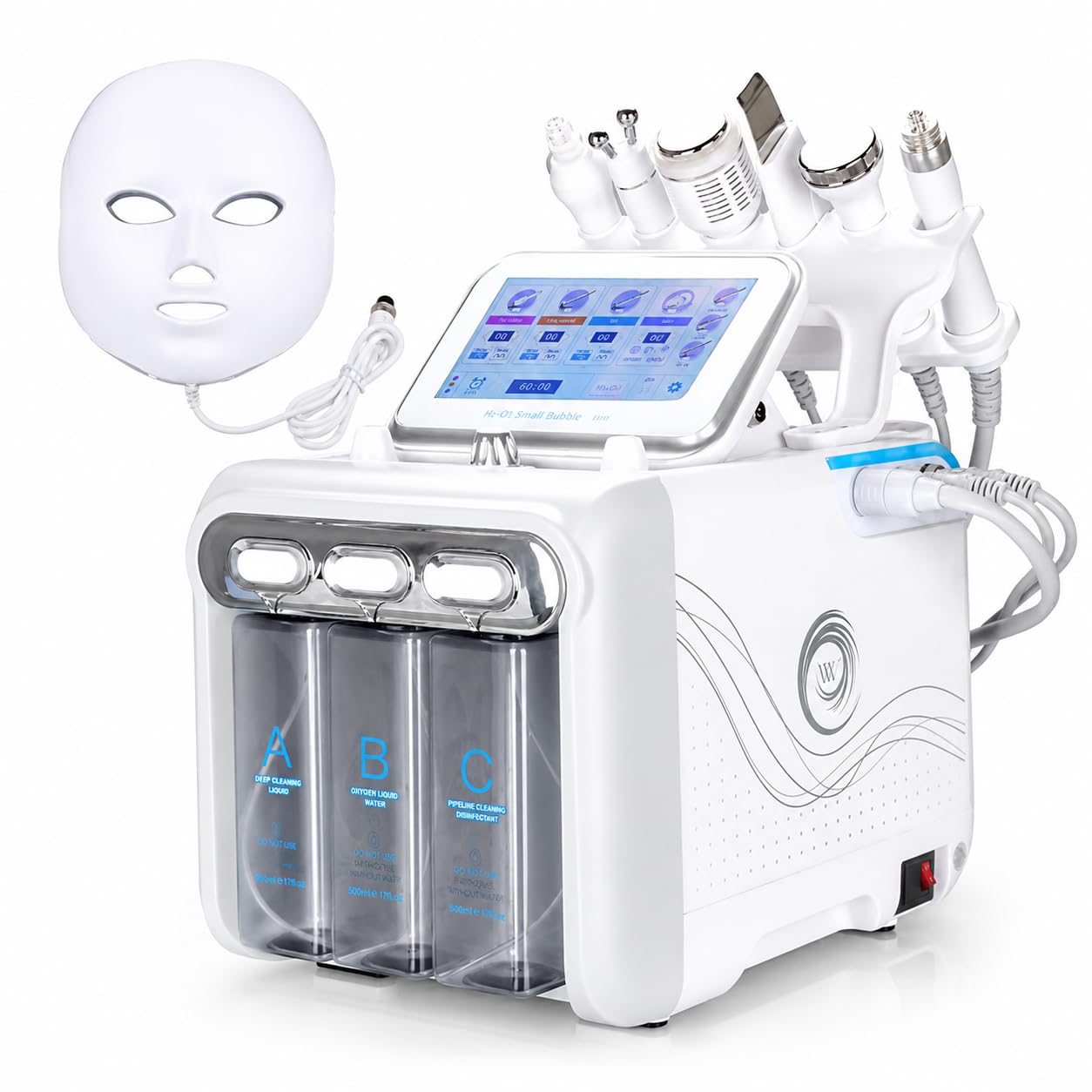 Aparato facial 7 en 1 con oxígeno y agua | Dispositivo hidra-facial profesional con máscara LED, limpieza profunda y dermoabrasión para tratamientos de spa en el hogar