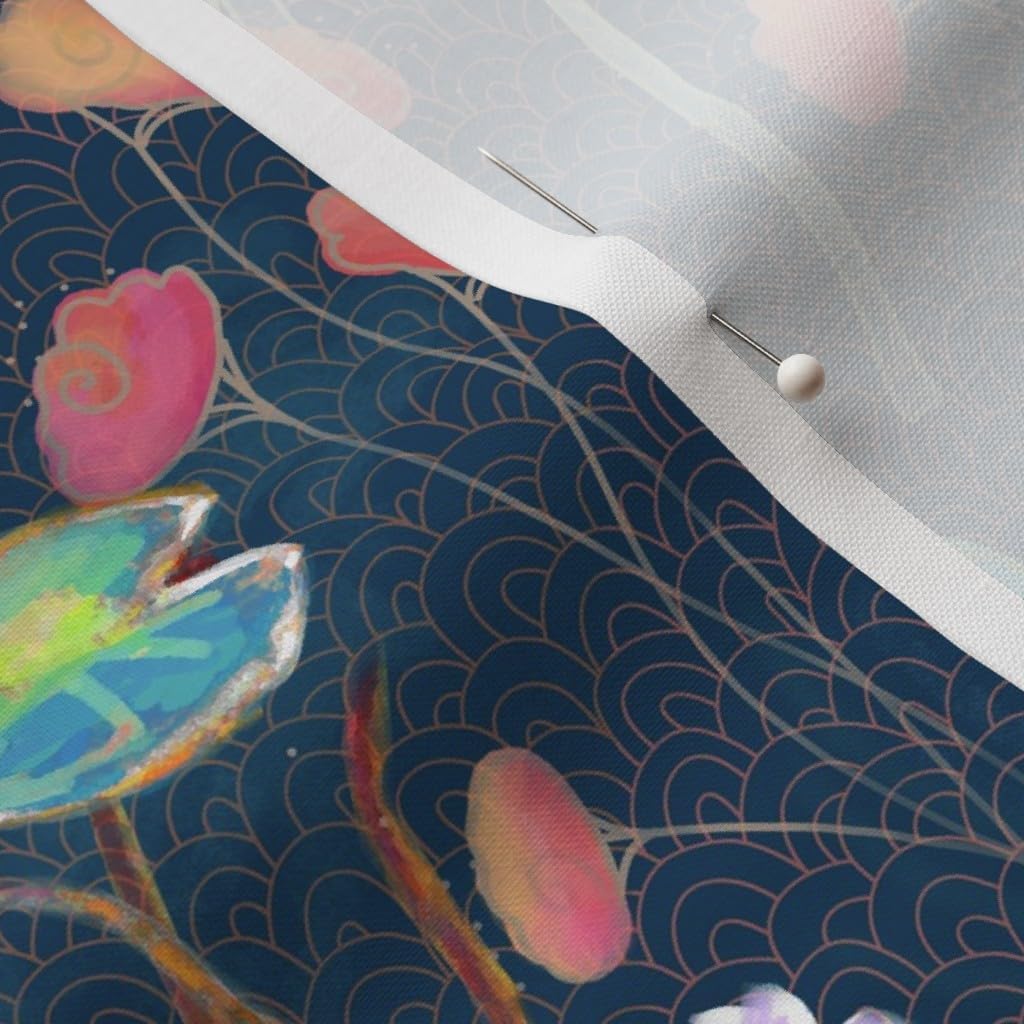 Spoonflower Fabric - Koi Fish Chinoiserie Japanese Pagoda Water Garden Floral Sashiko Printed on Petal Signature Cotton Fabric Fat Quarter - Sewing Quilting Apparel Crafts Decor