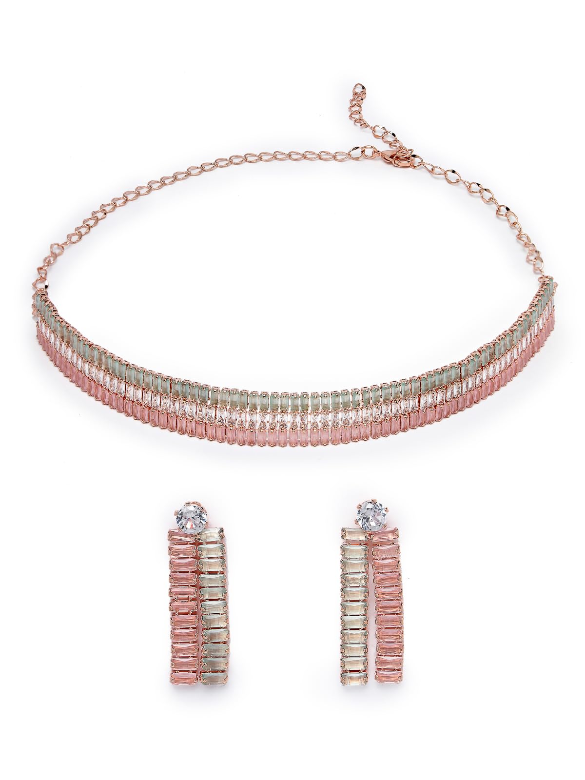 Studio Sukkhi Pretty Pink Rose Gold Plated With American Diamond Studded Choker Necklace Set with Dangle Earrings | Jewellery Set For Women And Girls (NS104792) (B0CPLZQ1P3) Amazon Price History, Amazon Price Tracker