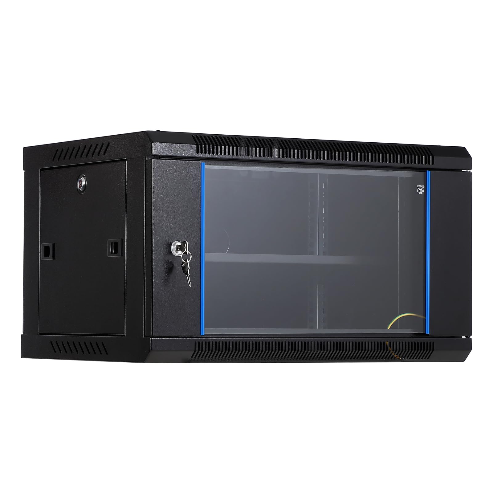 Compact IT Rack Enclosure - Armadio di rete 6U per montaggio a parete, profondità 45 cm, porta in vetro con serratura, pannelli laterali rimovibili, ventilato, fori per ventola di