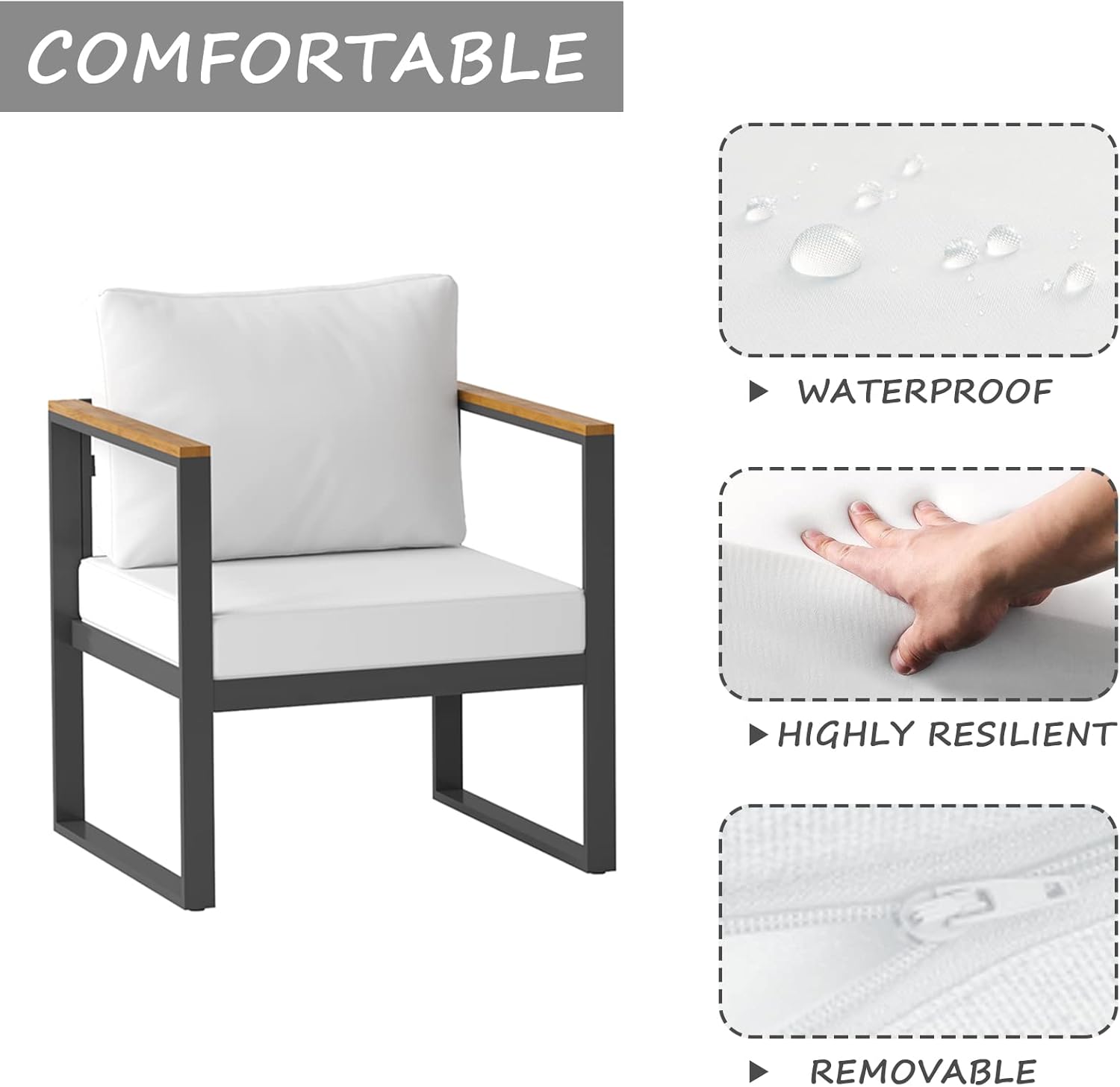 Bella Villa 3 Pieces Patio Set Outdoor Black Steel Patio Furniture Sets, 3 Pcs Modern Bistro Set with Water Resistant Cushion, Patio Conversation Sets with Coffee Table for Balcony and Lawn （Beige） : Patio, Lawn & Garden