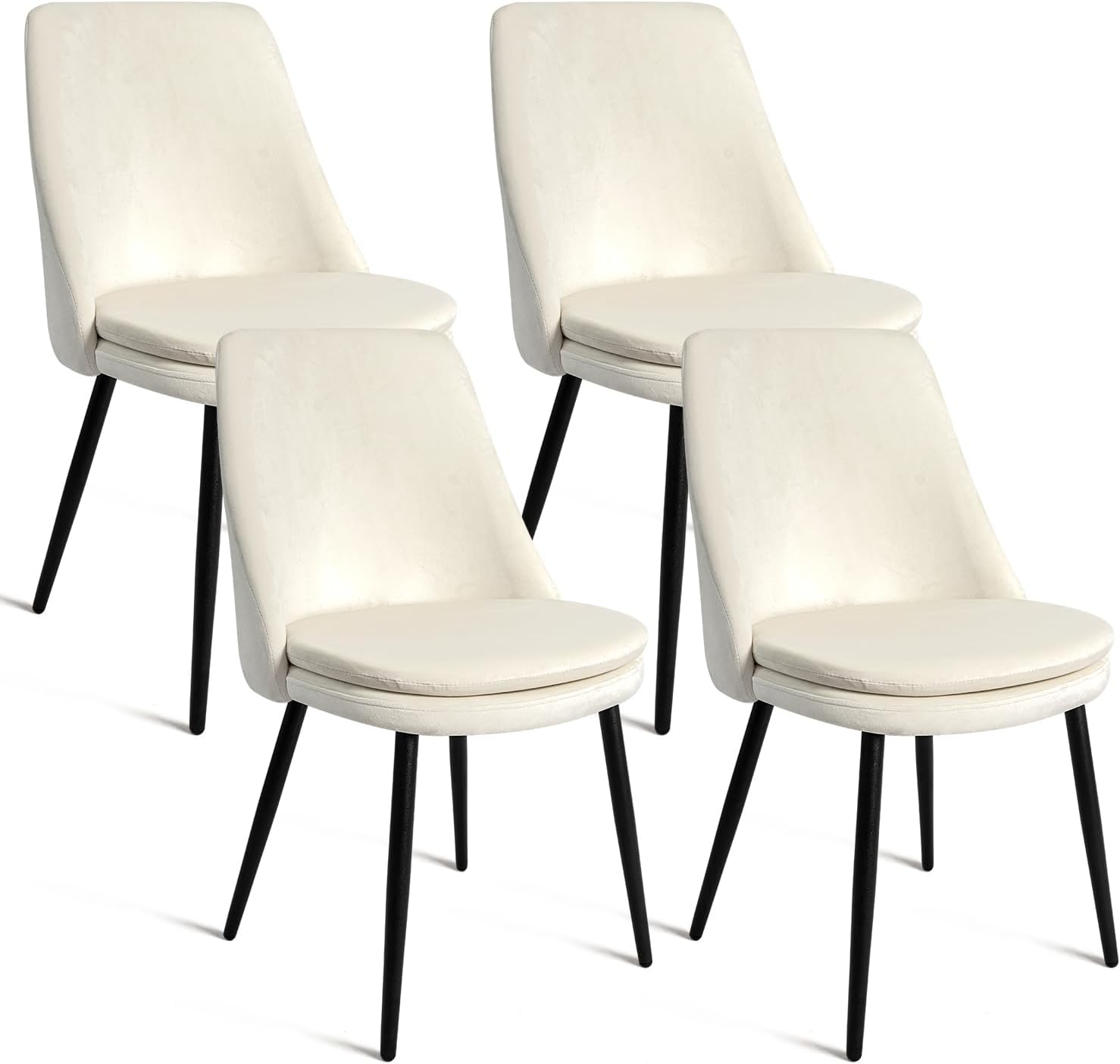 CangLong Set of 2 Upholstered High Back Dining Chairs with Golden Legs, Modern Side Accent Chairs for Living Room, Bedroom, Kitchen, Beige