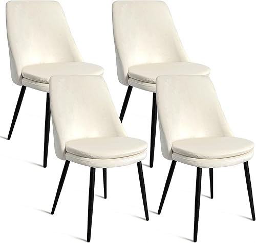 Miniatura 9 de CangLong Silla auxiliar tapizada de metal con respaldo alto, para cocina, comedor, sala de estar, invitados, dormitorio, juego de 2, beige + patas