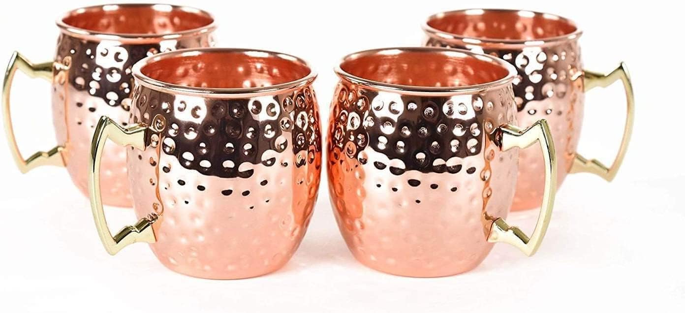 PARIJAT HANDICRAFT Hammered Copper Plated Moscow Mule Mug with Brass Handle, 18oz
