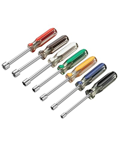 ROTATION 7PC Metric Nut Driver Set 5-12mm Hex Drivers Color-Coded Grips | 5-12mm Hex Drivers, For Bolts Nuts Fasteners, Color-Coded, Non-Slip PVC Grips