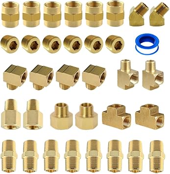 Brass Fittings Assorted 1/8" NPT Kit, 35pcs