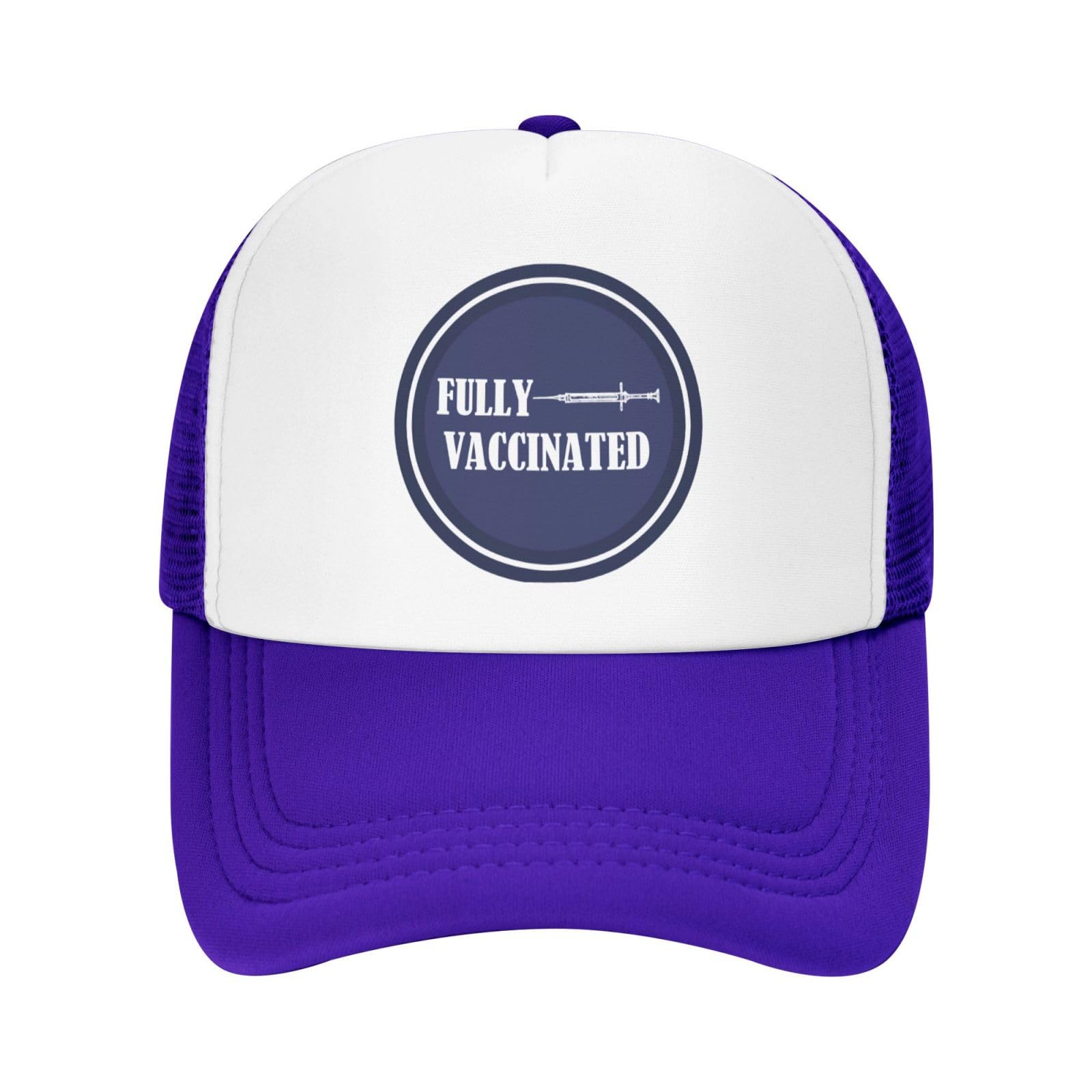 Fully Vaccinated- Trucker Hat Summer Mesh Cap with Adjustable Snapback Strap Unisex Purple