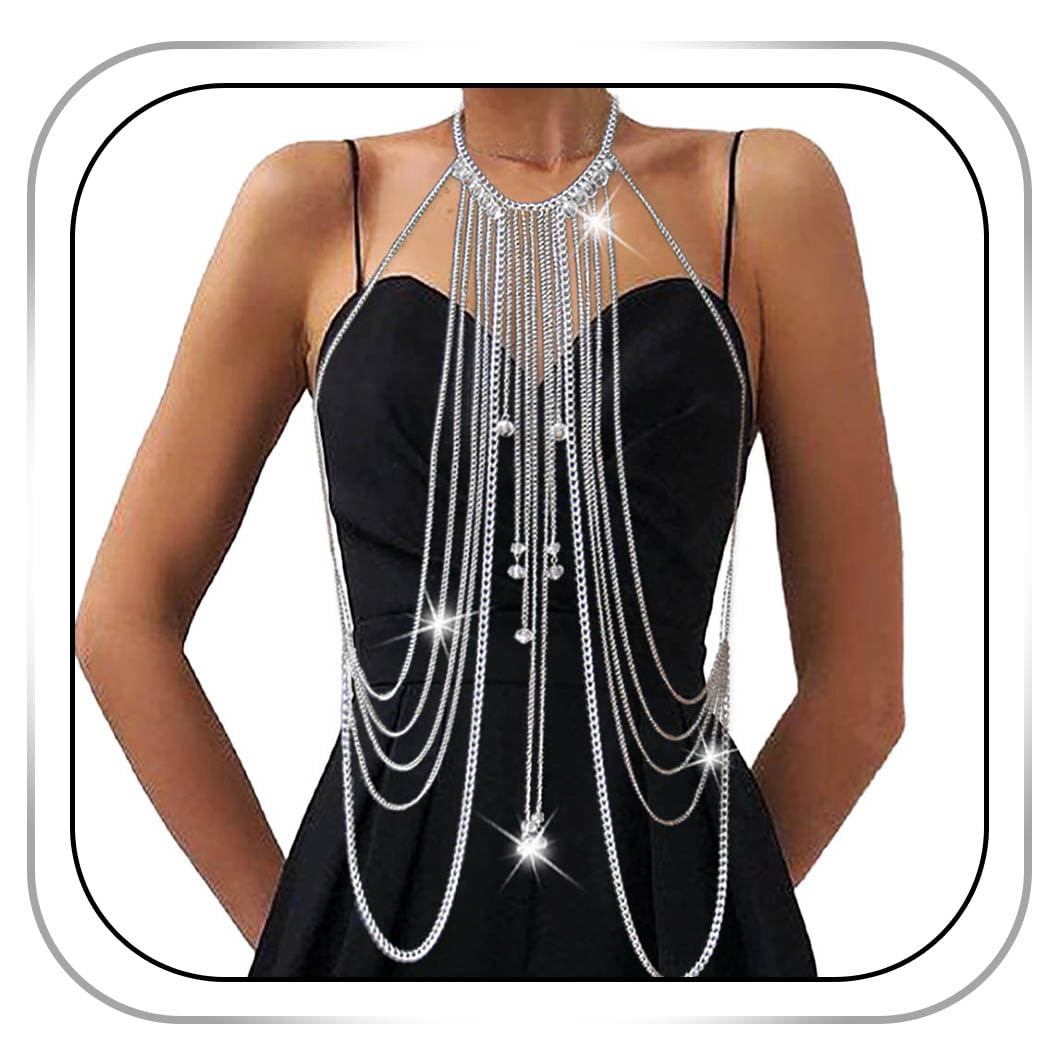 CanB Body Chain Necklace Flower Lace Body Chain Layered Tassel Body Crossover Harness Sexy Body Accessories for Women and Girls