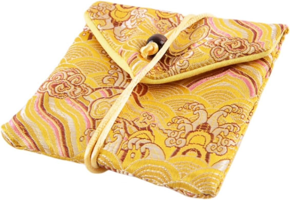 Water Ripple Retro Jewelry Bag, Traditional Jade Jewelry Pouch, Cultural Collectible Cloth Bag for Jewelry Storage, Soft Fabric Travel Pouch for Earrings/Rings/Necklaces (yellow)