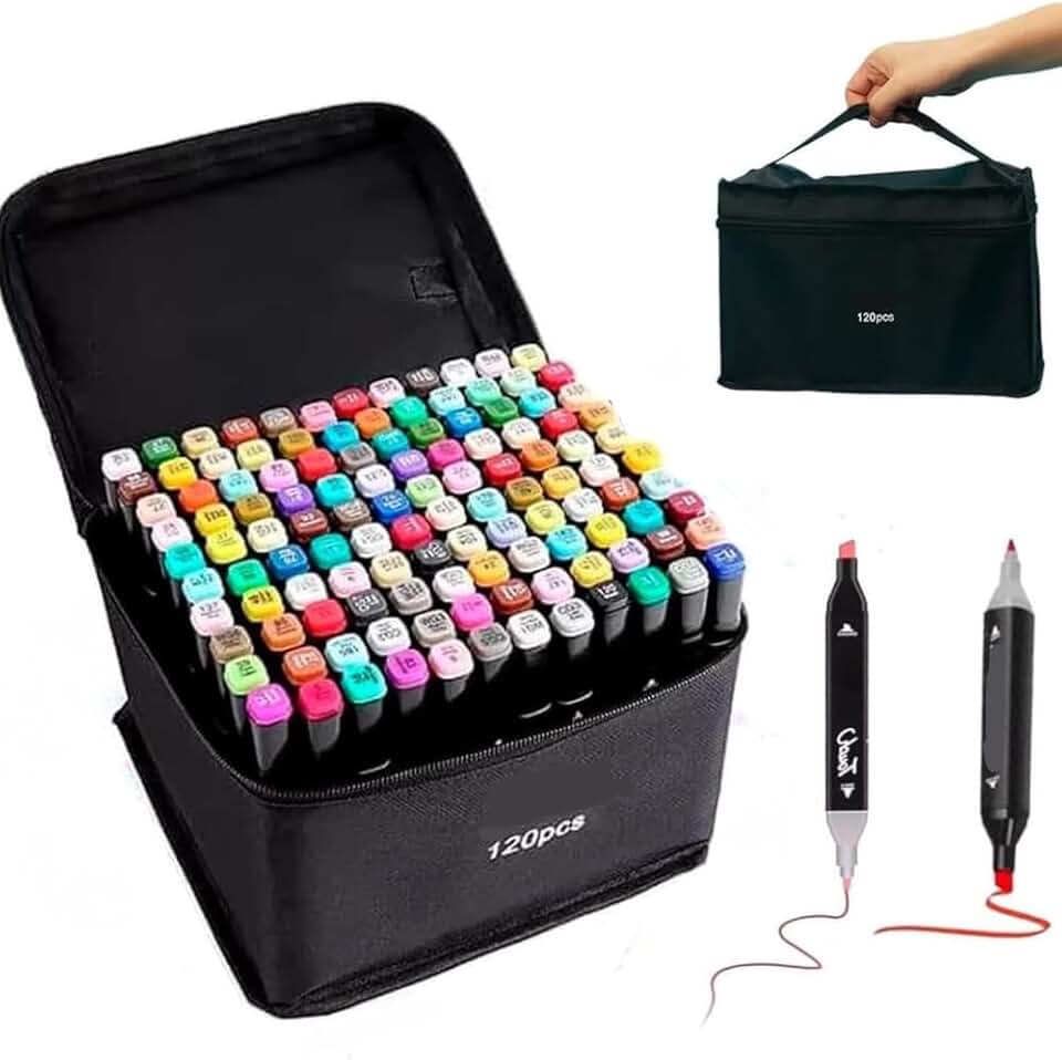 Canetas Coloridas Canetinhas Marcador TOUCH Kit Profissional PREMIUM Desenho Conjunto 24,36,48,60,80,120 Cores Canetinha Colorida Ponta Dupla Permanente Colorir Escolar Artistico Duas Pontas (120)