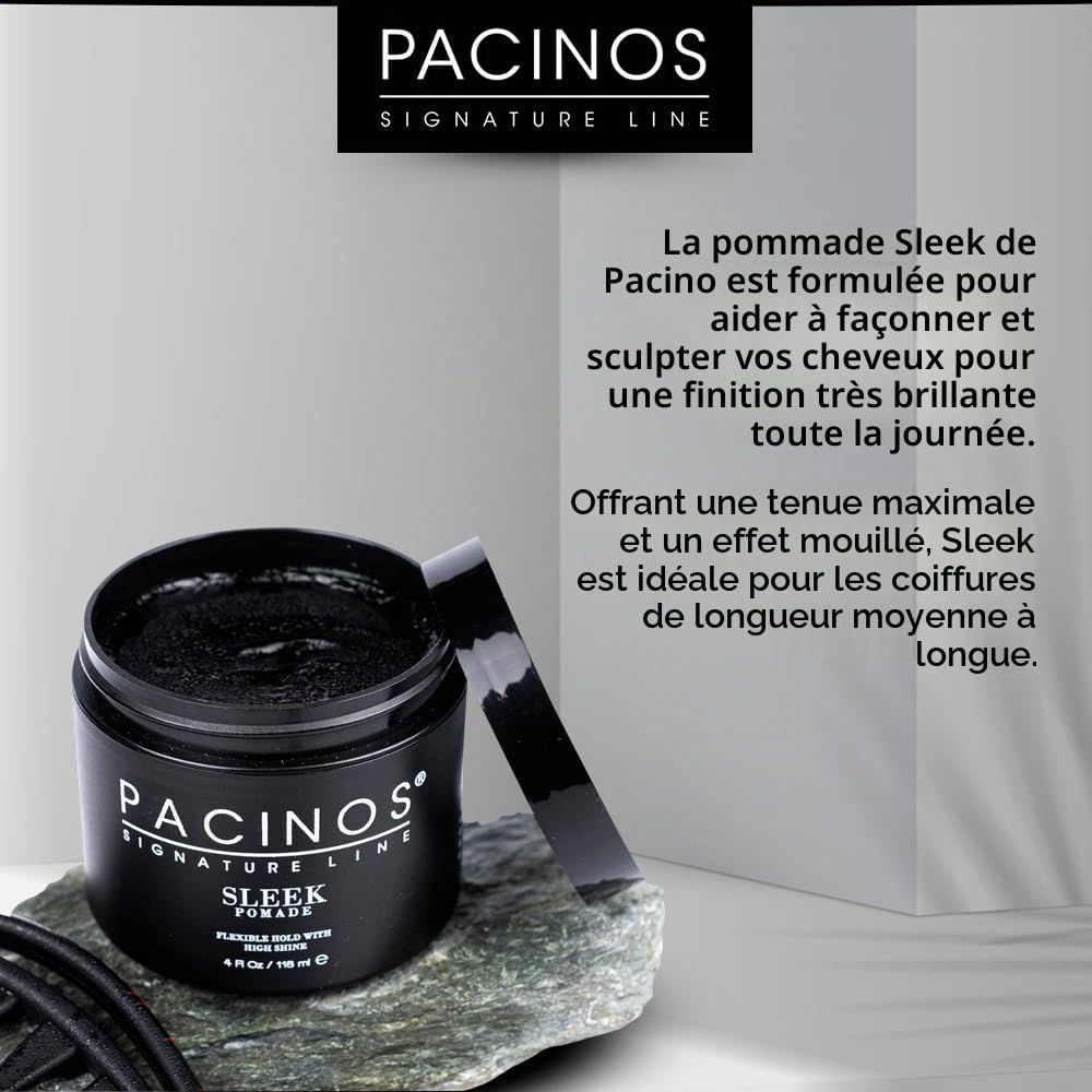 Pacinos Pommade élégante – Tenue et brillance supplémentaires – Définition longue durée – Formule soluble dans l'eau – Facile à appliquer et à laver