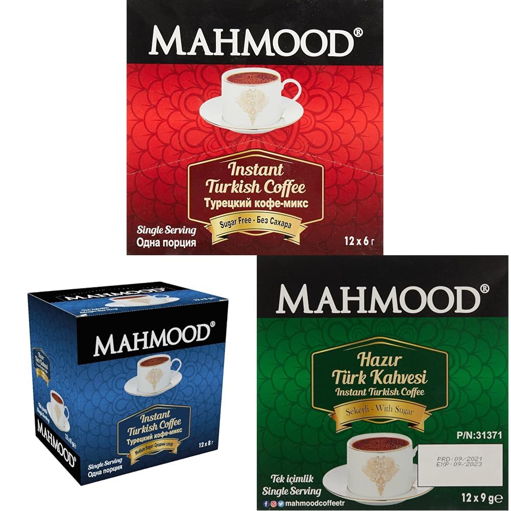 Mahmood Coffee Hazır Türk Kahvesi Sade (6 Gr x 12 Adet) + Orta (6 Gr x 12 Adet) + Şekerli (6 Gr x 12 Adet)