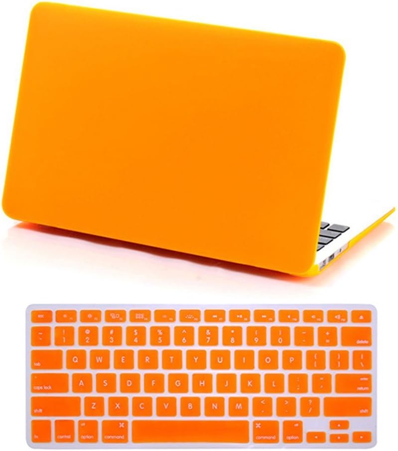 iNeway Matte Surface Crystal Rubberized Hard Shell Case cover protector for Apple Macbook Air 11" (A1370 and A1465)& Keyboard Cover(fit for EU model) & HD Screen protector,11.6" Air,EU set-NC-Orange