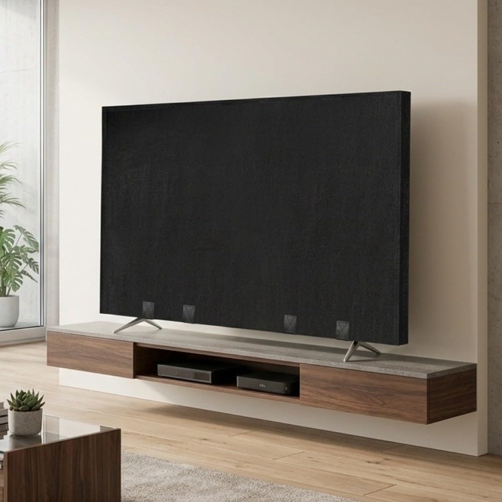 Resistente copertura per televisore in feltro con cinghie inferiori sicure per evitare lo scivolamento durante il trasporto o la conservazione del dispositivo a schermo piatto nero (75")