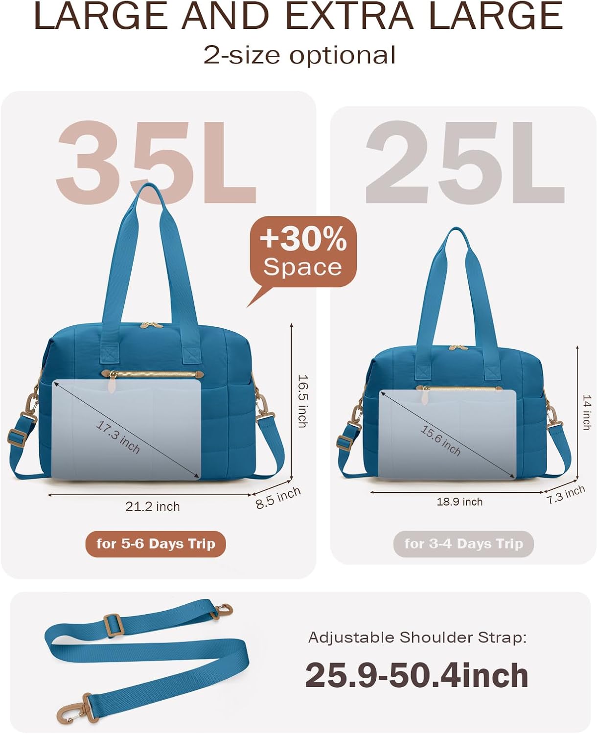 Tuwubi Travel Duffel Bag, Puffer Gym Bag for Women Weekender Overnight Bags, Carry On Luggage Tote Hospital Bag for Women Labor Delivery with Toiletry Pouch(Tale Blue, L)