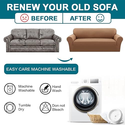 Miniatura 7 de Turquoize Funda de sofá 100% impermeable doble para mascotas, funda elástica para sofá de 3 cojines, lavable a prueba de fugas, con tela de vellón