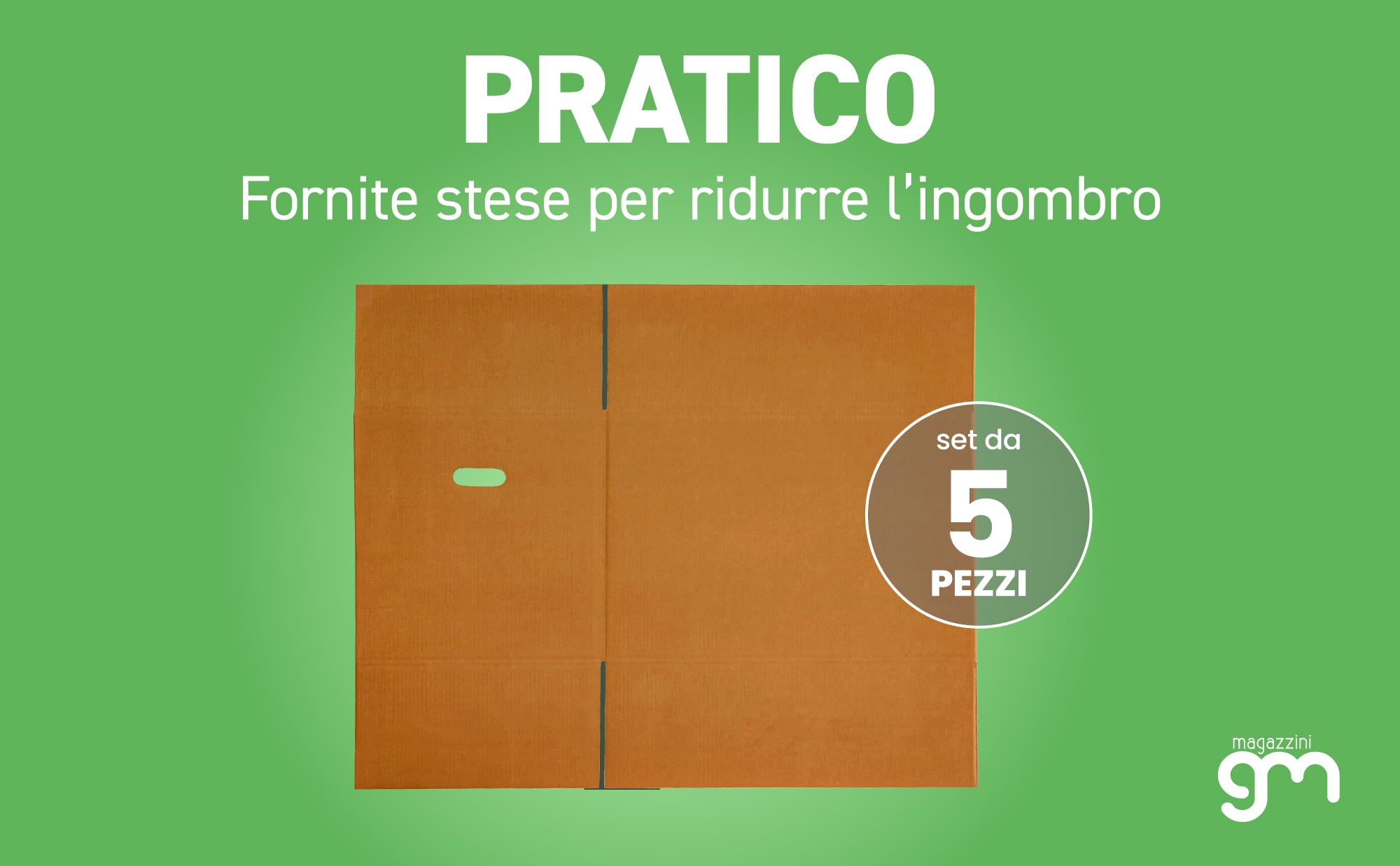 MagazziniGM, Lote de 5 cajas de cartón resistentes para mudanzas, envíos y embalajes seguros, cajas avana robustas y reutilizables (80 x 60 x 60 cm, doble onda con asa)