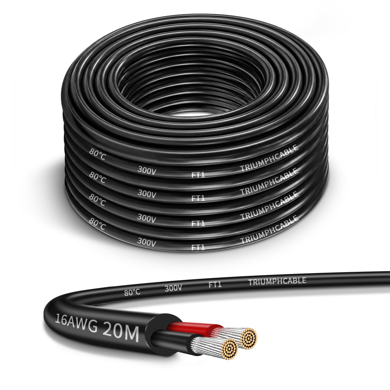 Fil Électrique 16AWG 2x1,5mm² 20m Cuivre Étamé 2 Conducteurs Cuivre étamé haute conductivité, câble souple 2 conducteurs pour LED, automobile et projets électriques DIY