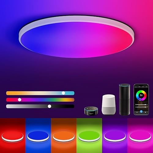 Lámpara de techo LED inteligente WiFi, lámpara de techo RGB de 12 pulgadas, 16 millones de colores de bricolaje, compatible con Alexa Google Home,