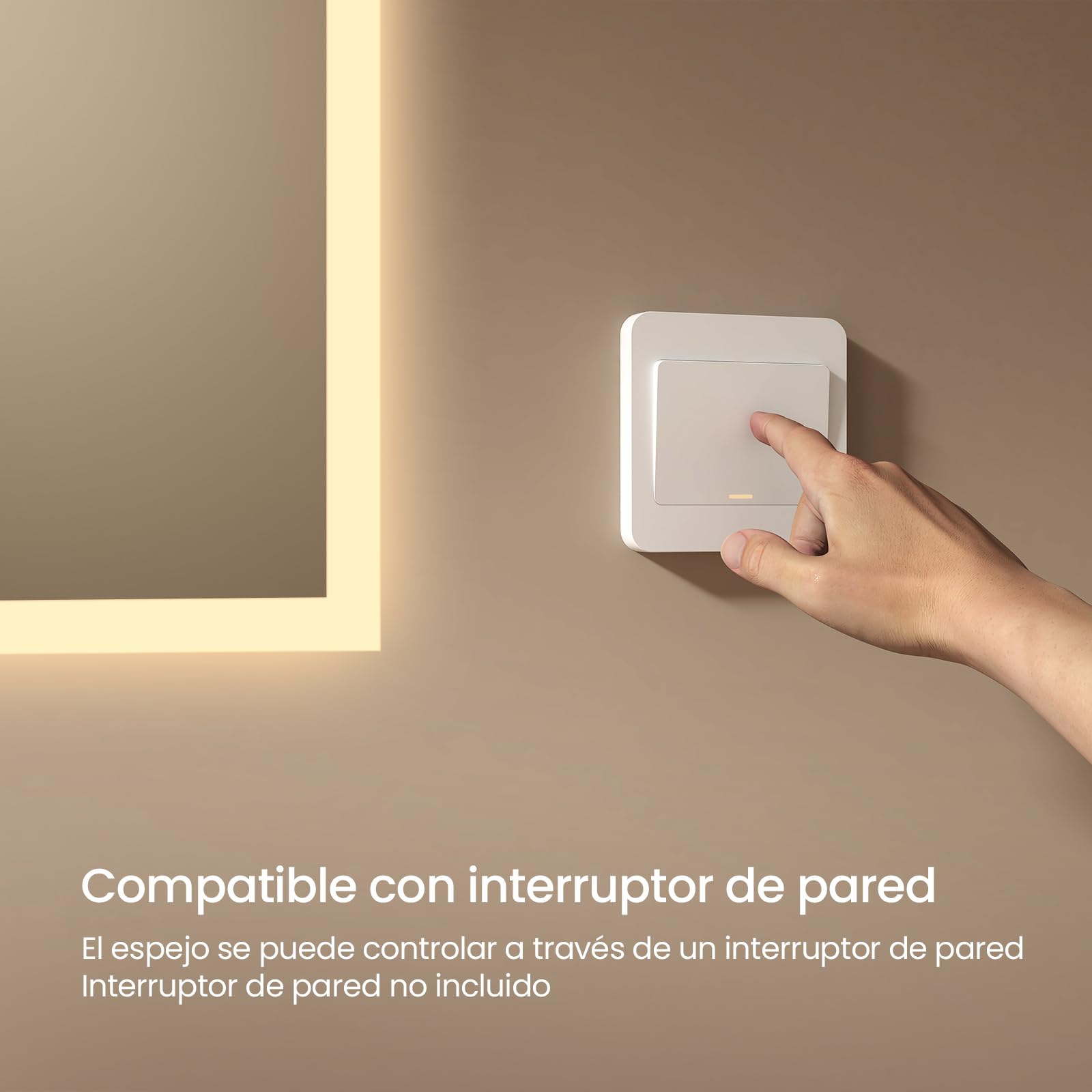EMKE Espejo Baño con Luz Led 40x60 cm, 3000K Blanco cálido | Espejo de baño LED , Interruptor de Pared, Instalación Vertical/Horizontal, Espejo Anti-explosión IP44, LED Espejo