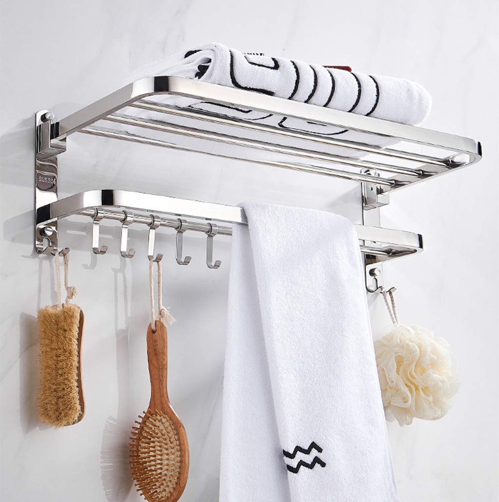 Wieszak na ręczniki ze stali nierdzewnej, podwójna półka ścienna z haczykami na akcesoria łazienkowe, solidny 58 cm(