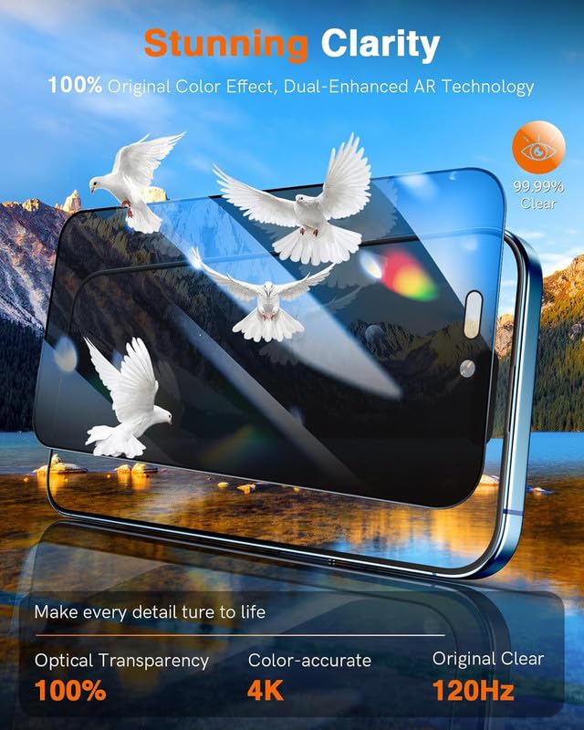 Image of OHAYO Privacy Tempered Glass Screen Protector Compatible with iPhone 15 Plus - Anti-Spy Filter, 9H Hardness, HD Clarity, Bubble-Free Installation, Case Friendly, Fingerprint Resistant