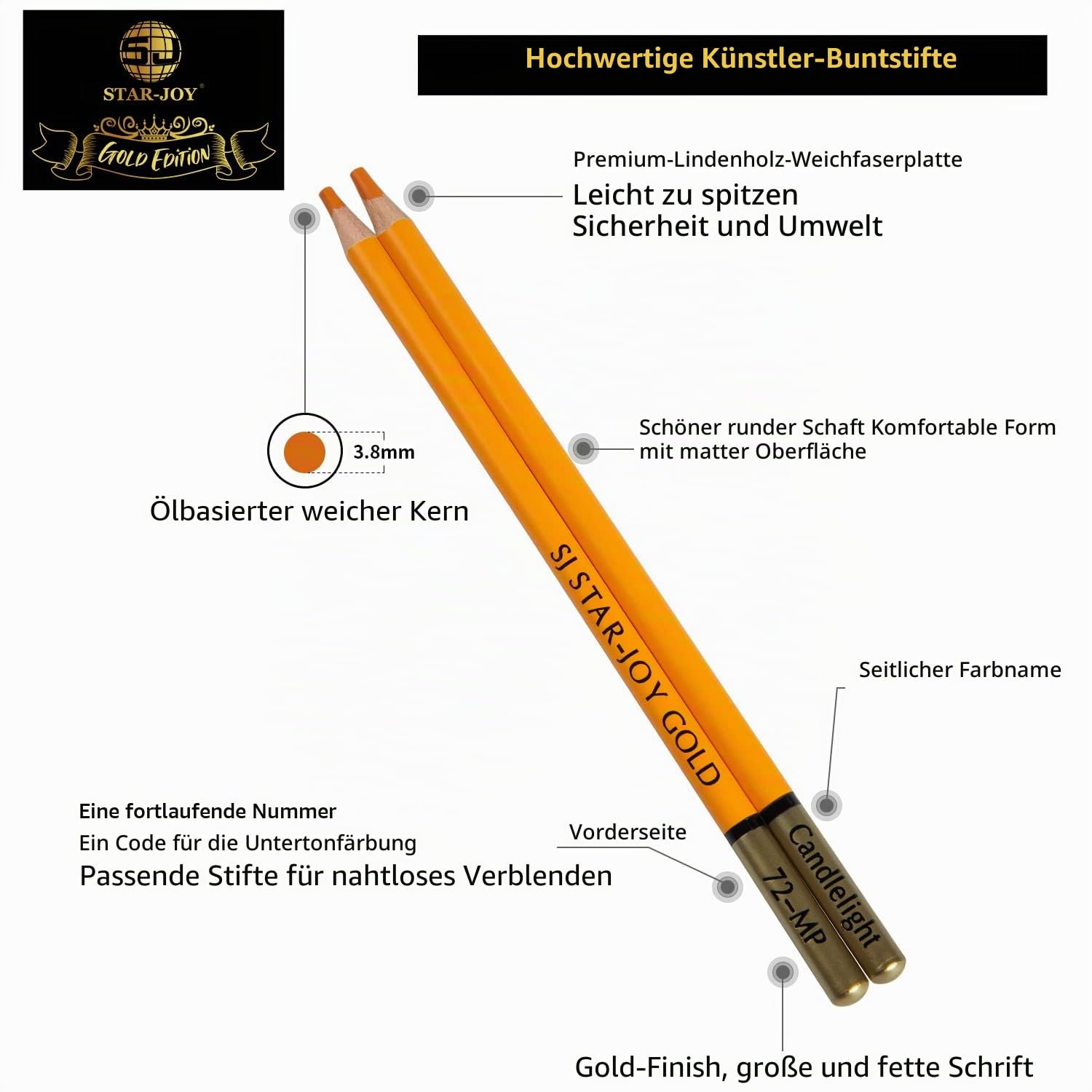 SJ STAR-JOY Gold Edition 120 Buntstifte für Erwachsene, Premier Farbstifte für Schichten, Schattierungen, Urlaubsgeschenke für Künstler, Zeichnen, Ölbasis, Buntstifte