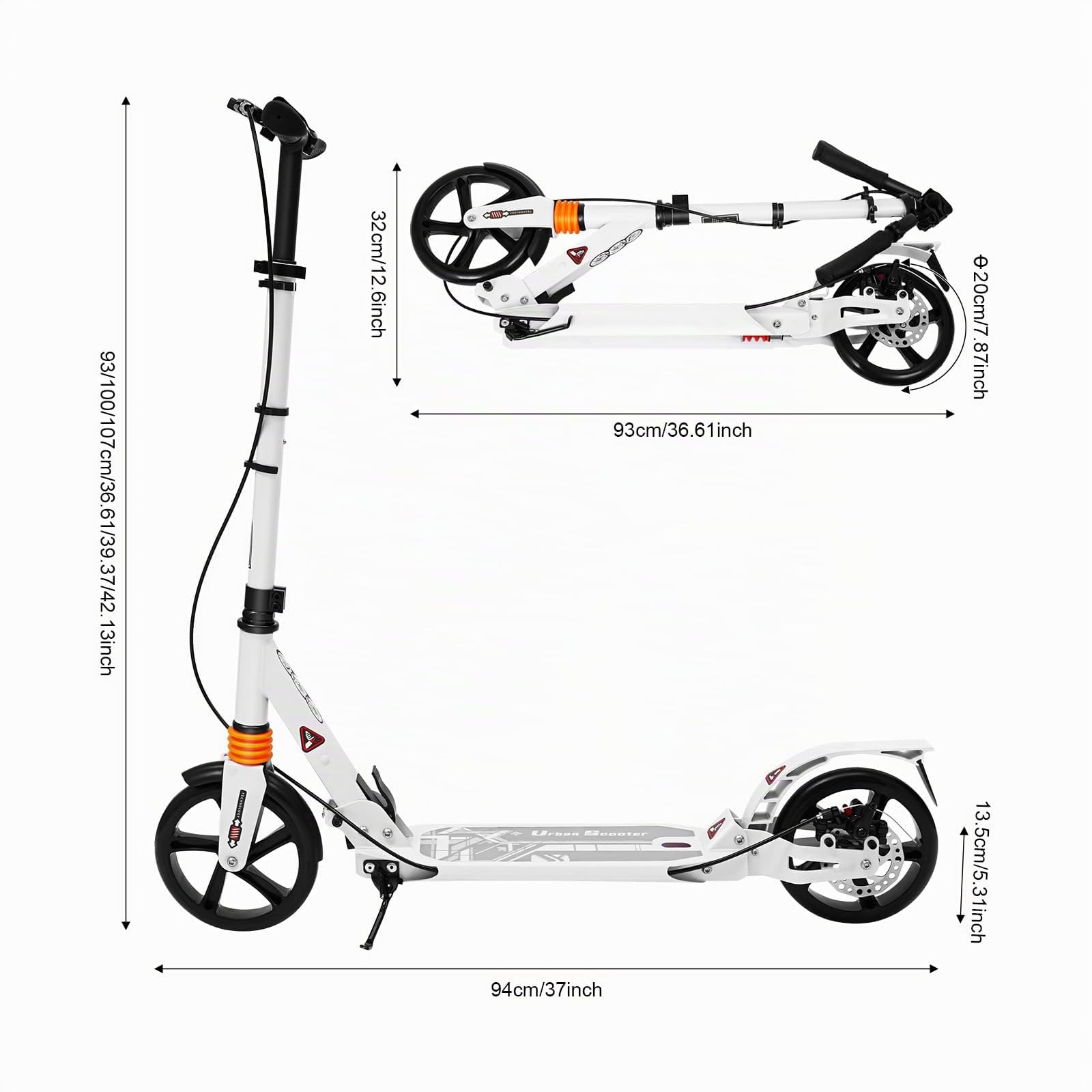Trottinette professionnelle pliable pour adulte avec frein à main, max. 120 kg, avec frein, réglable en hauteur