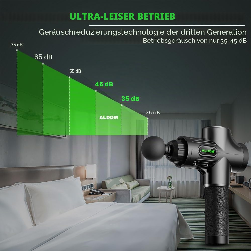 Massagepistole für Muskulatur ALDOM Massagegerät für Tiefenmuskulatur mit 30 einstellbaren Stufen, 8 Massageköpfen und LCD-Display, lindert Schmerzen und Steifheit