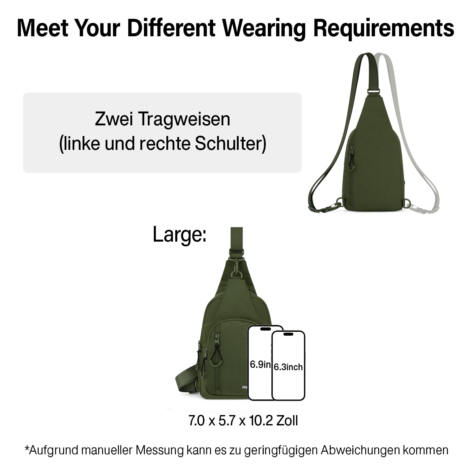 Hanke Crossbody Bag Damen Umhängetasche Damen Schultertasche Brusttasche Sling Bag Herren Casual Daypack mit Verstellbarem Schultergurt Messenger Bag für Reisen Outdoorsport Einkaufen