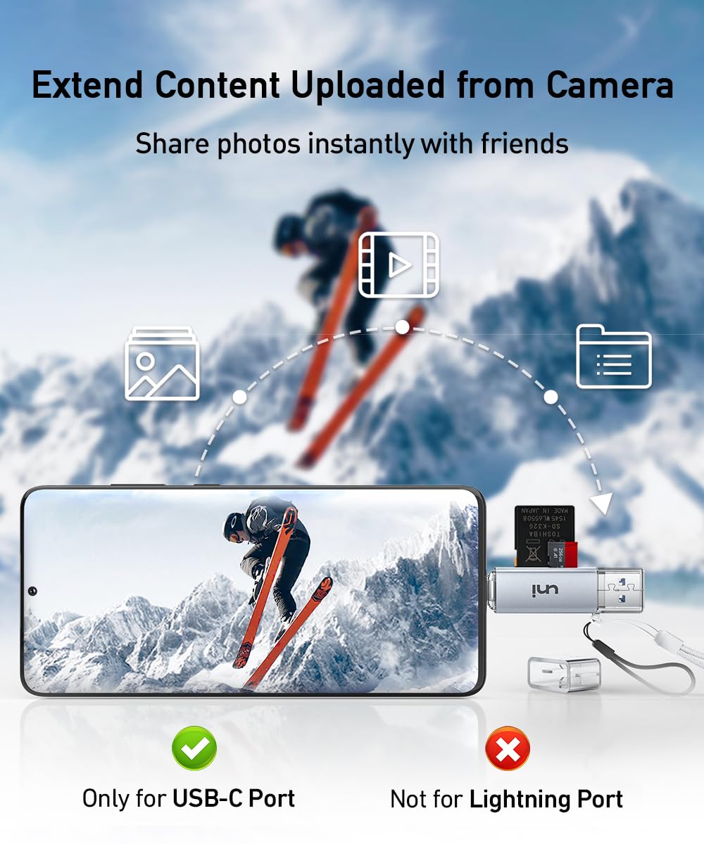 uni SD Card Reader, High-Speed USB C to Micro SD Card Adapter USB 3.0 Dual Slots, Memory Card Reader for SD/Micro SD/SDHC/SDXC/MMC, Compatible with MacBook Pro/Air, Chromebook, Android Galaxy