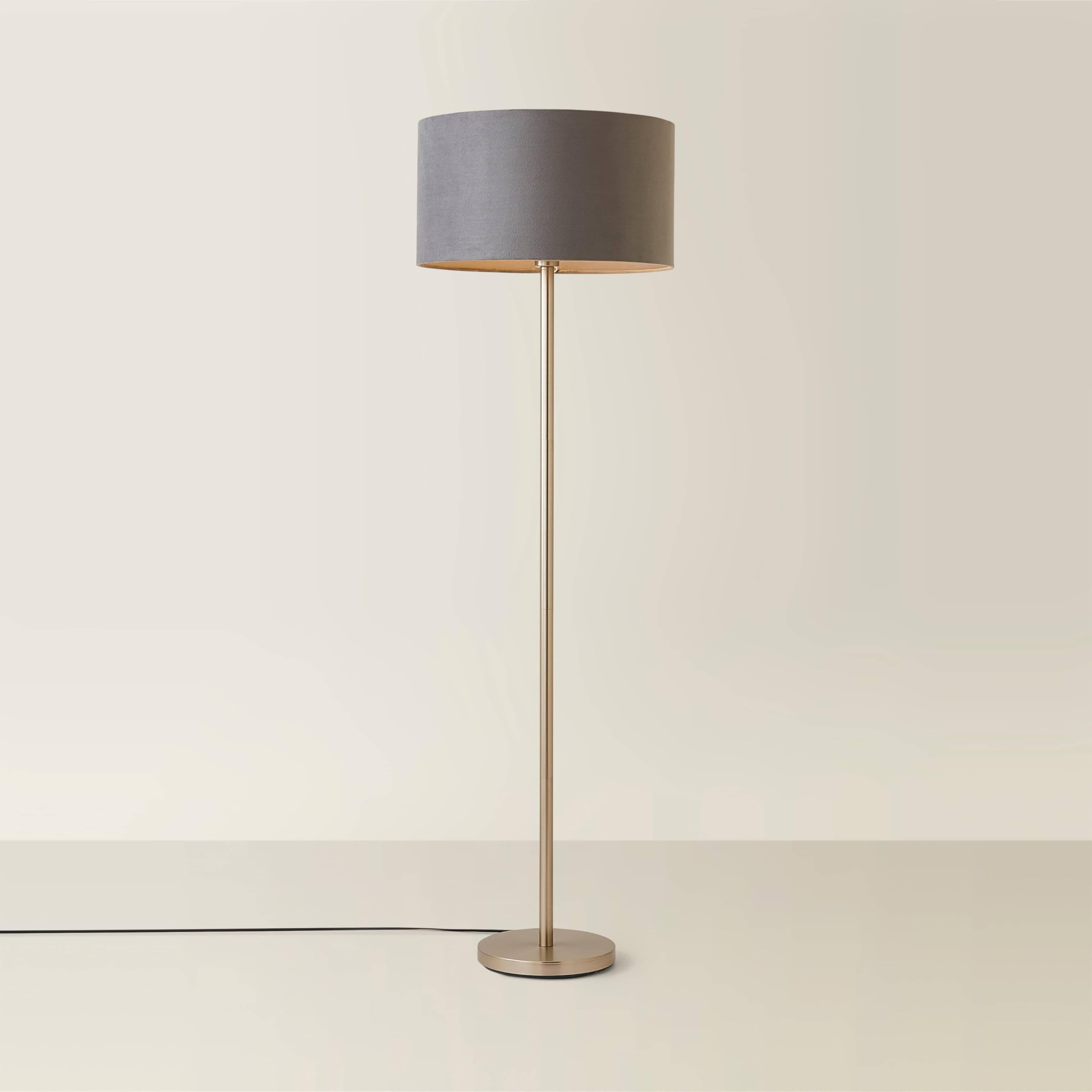 Valuelights Charles Chrome Floor Lamp With Grey Velvet Shade from B&Q