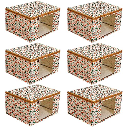 Image of IMMERSE Non-Woven Saree Cover Storage Bag With Transparent Window /Cloth Covers With 2 Premium zip /Saree Organizer for Garment Covers with a capacity of up to 8 sarees (Pack Of 6) (Yellow)