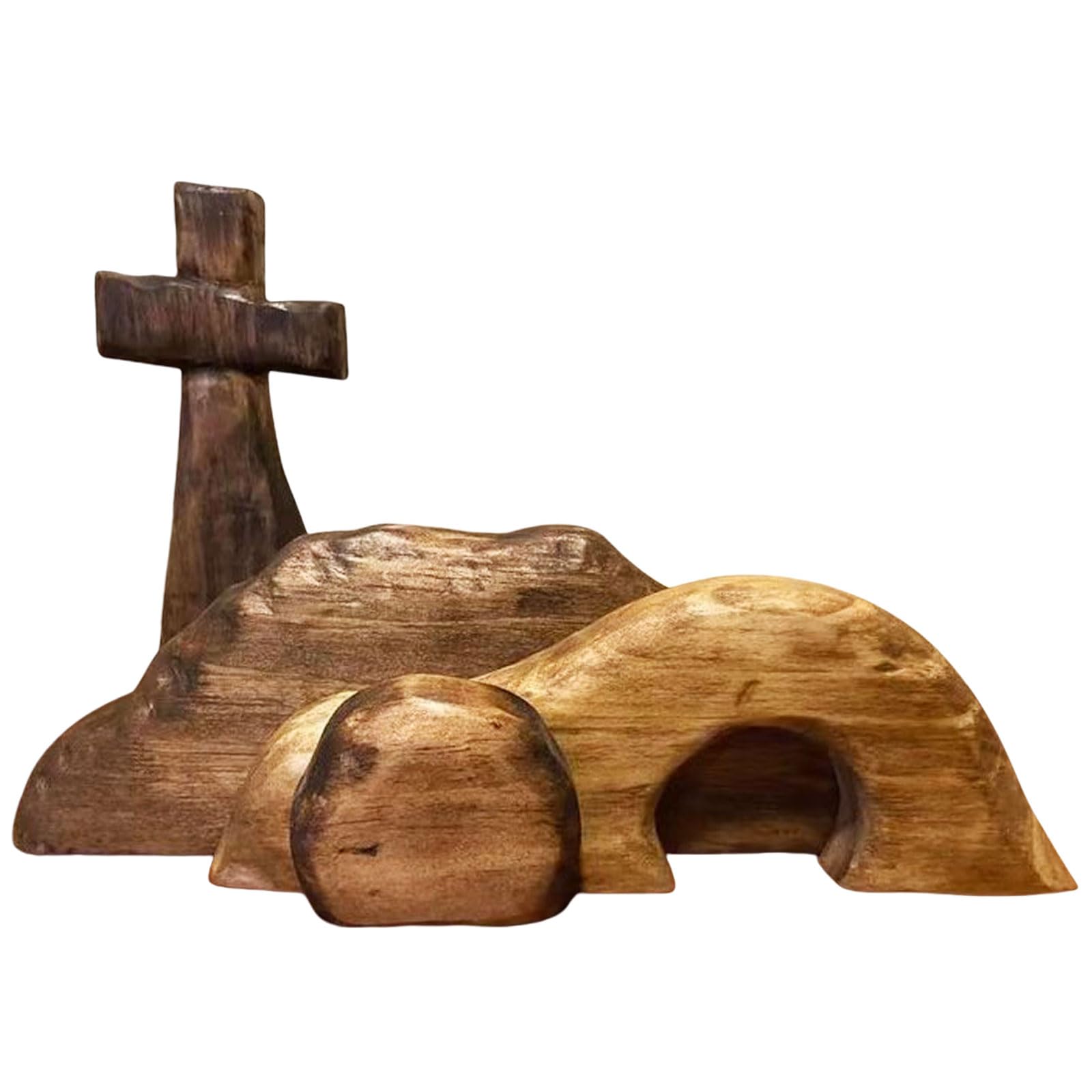 GGXDH Osterkrippe Holz Osterszene Dekoration, Handgefertigte Jesus Krippe Holzkreuz Osterfigur Auferstehungs Szenen Set, Ostern Jesus Schild Etagere Tablett Dekorationen für Zuhause Tischplatte Büro