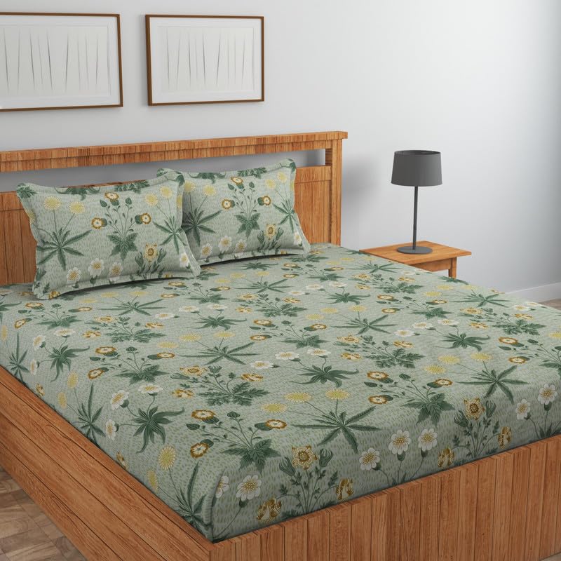 Image of NEW LEAF Cotton Fitted King Bedsheets with 2 Pillow Covers | Elastic Fitted | Wrinklefree | Ultrasoft |Winter Bedsheet 200 to 220 tc Floral | 78x72+8 Inches, Striped Black & White