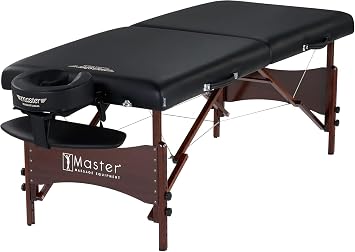Master Massage Newport Portable Massage Table 76cm Package with 6.3cm Cushion, Walnut Hardwood Frame and Steel Support Cables, Pillows & Accessories Black