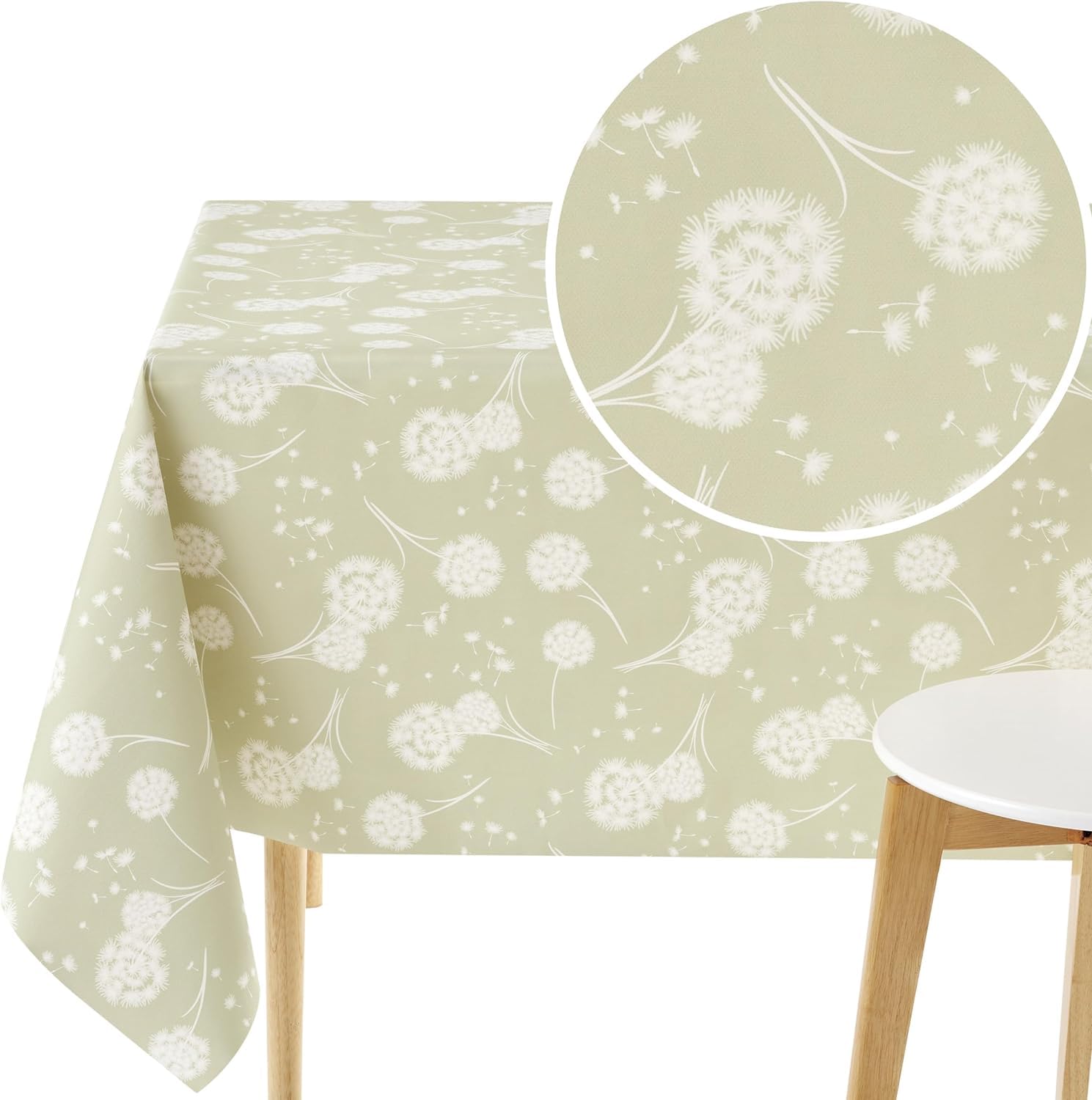 KP HOME PVC Table Cloth Wipe Clean Tablecloth Oilcloth Sage Green Dandelion Pattern Wipeable Table Cloth Waterproof Table Cover 140 x 140 Vinyl Tablecloths Square 4 Seat Table Cloth 55 x 55