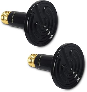 CRLight 100W 2 Pack Ceramic Heat Emitter Infrared Heat Lamp Bulb for Reptile Amphibian Pet Brooder Coop Chicken Lizard Turtle Snake Aquarium, No Light No Harm, ETL Listed, Black