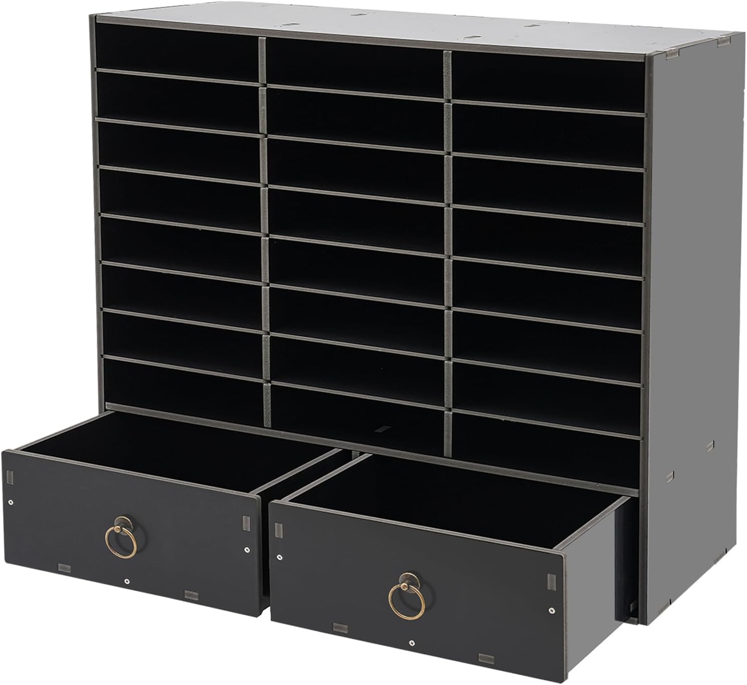 PVC File Organizer, 24 Slots Office File Storage Shelf Organizer Storage Desk Folders Mail Sorter Rack w/Removable Shelves and 2 Drawers for Office, Home, Classroom