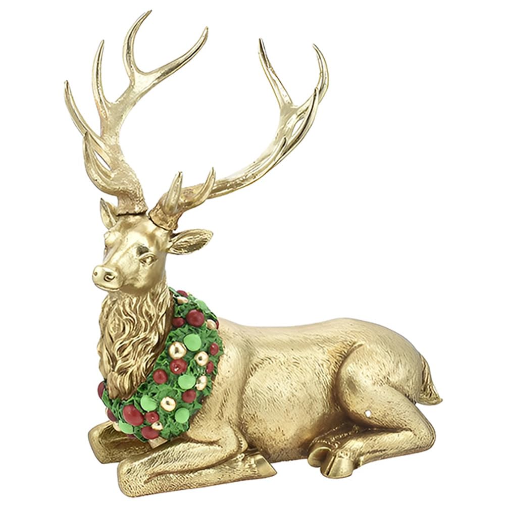 Renna Seduta in Oro Elegante Complemento Natalizio Alta 43 cm Decorazione per Le Feste Idea Regalo per Natale