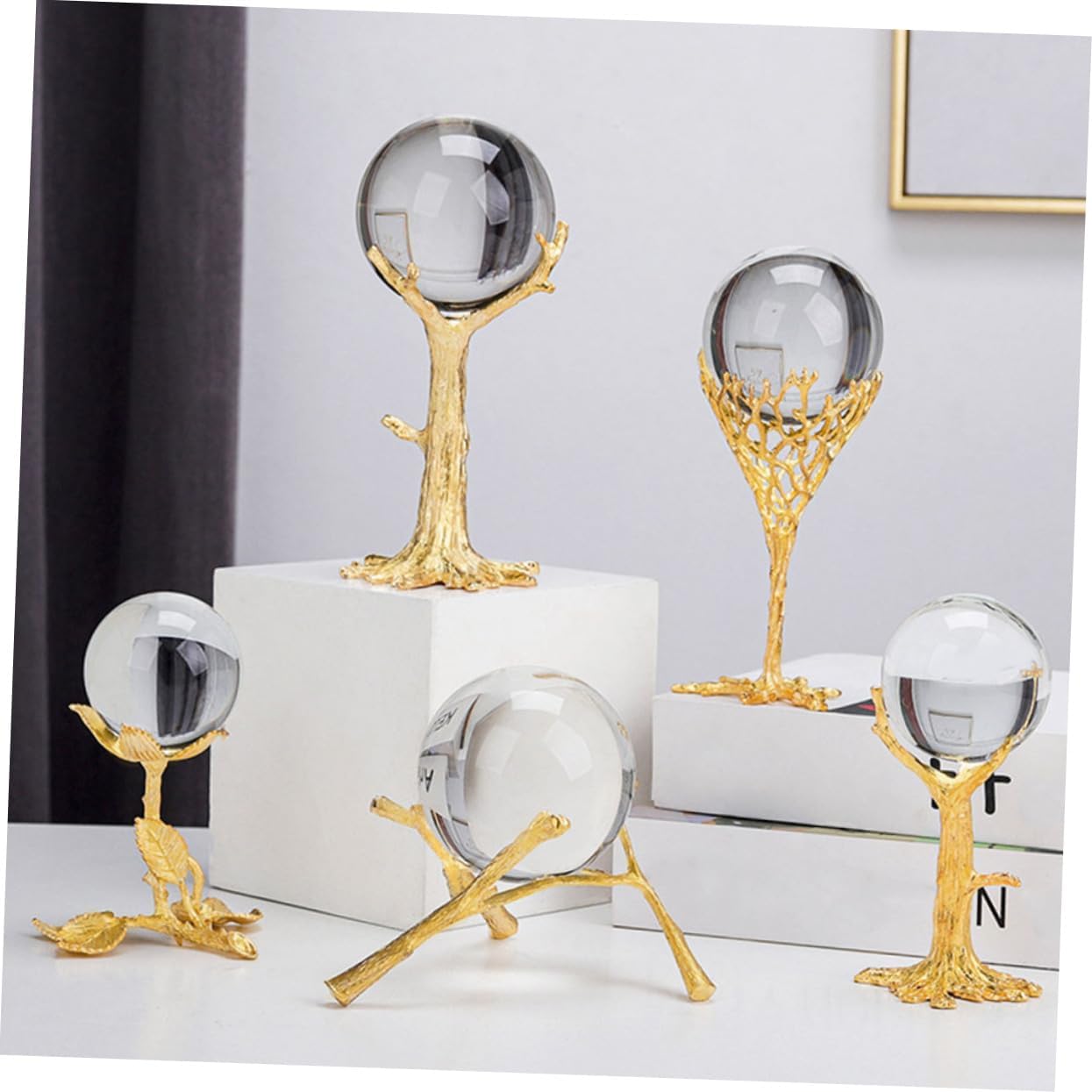 STOBAZA Crystal Ball Coral Stand Decorative Sphere for Home Office Meditation and Feng Shui Unique Tabletop Accent for Living Room and Bedroom