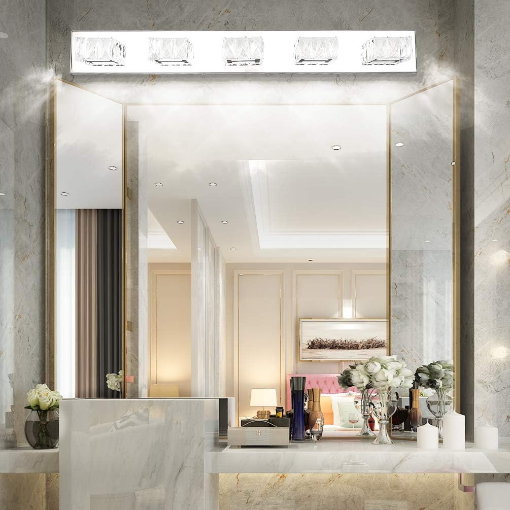 Flаѕh Dеаlѕ - 70% оƒƒ Aipsun 5 Lights Crystal Vanity Light Chrome Modern LED Vanity Lights for Bathroom Lighting Fixture Over Mirror(White Light)