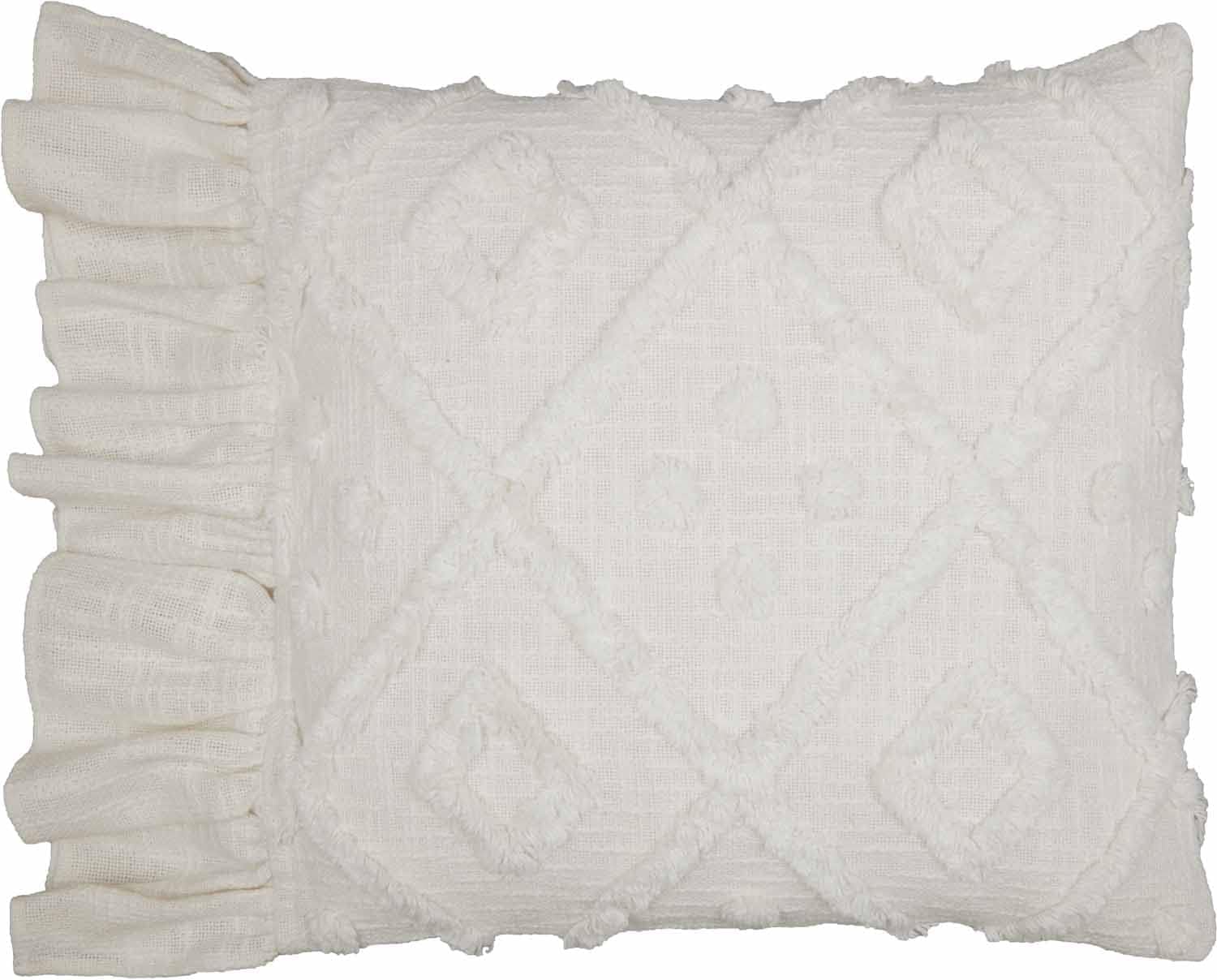 Piper Classics Harmony Throw Pillow Cover w/ 5" Side Ruffle, 18" L x 18" W, Farmhouse, Boho, Vintage Chenille Bedding, Off White Diamond Pattern