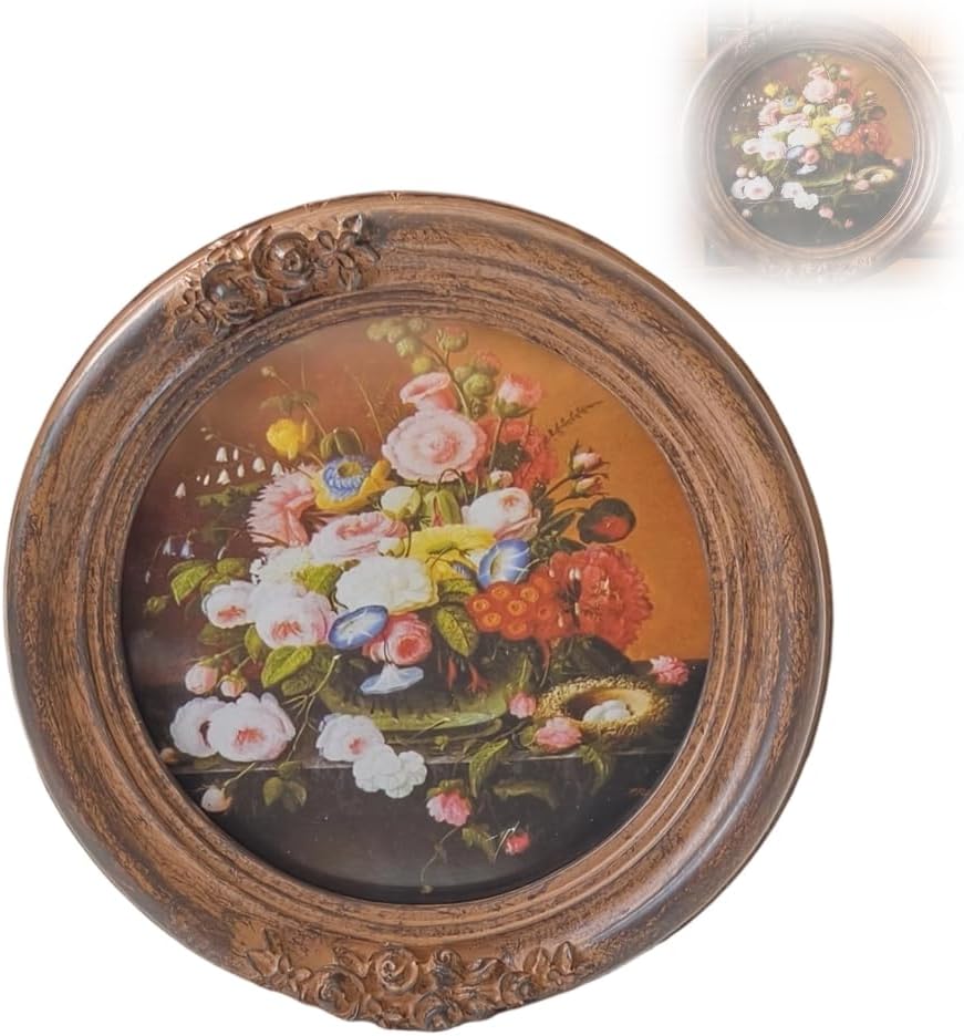 Round Resin Picture Frame with Raised Floral Border for Home Decors