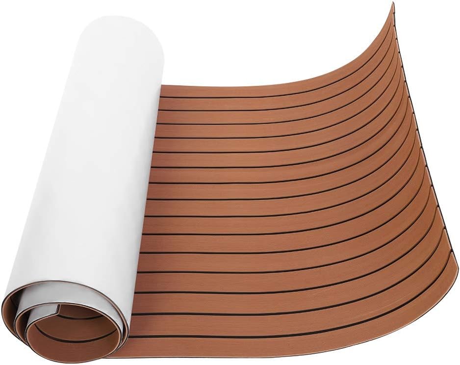 VEPEN EVA Foam Faux Teak Boat Decking Sheet 94"x35.4"x0.24" Boat Flooring Non-Slip Marine Flooring Mat Carpet Floor Pad Boat Decking Sheet Fit for Yacht/RV Flooring Sheets