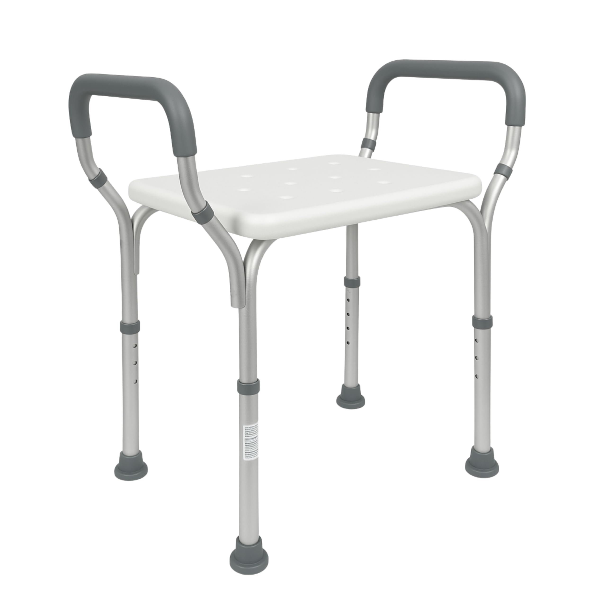 Mobiclinic®, Shower Chair, Height Adjustable, Aqueduct, Bathroom Stool, Non-Slip Ferrules, with Armrests, Max. 100 kg, Aluminium, White