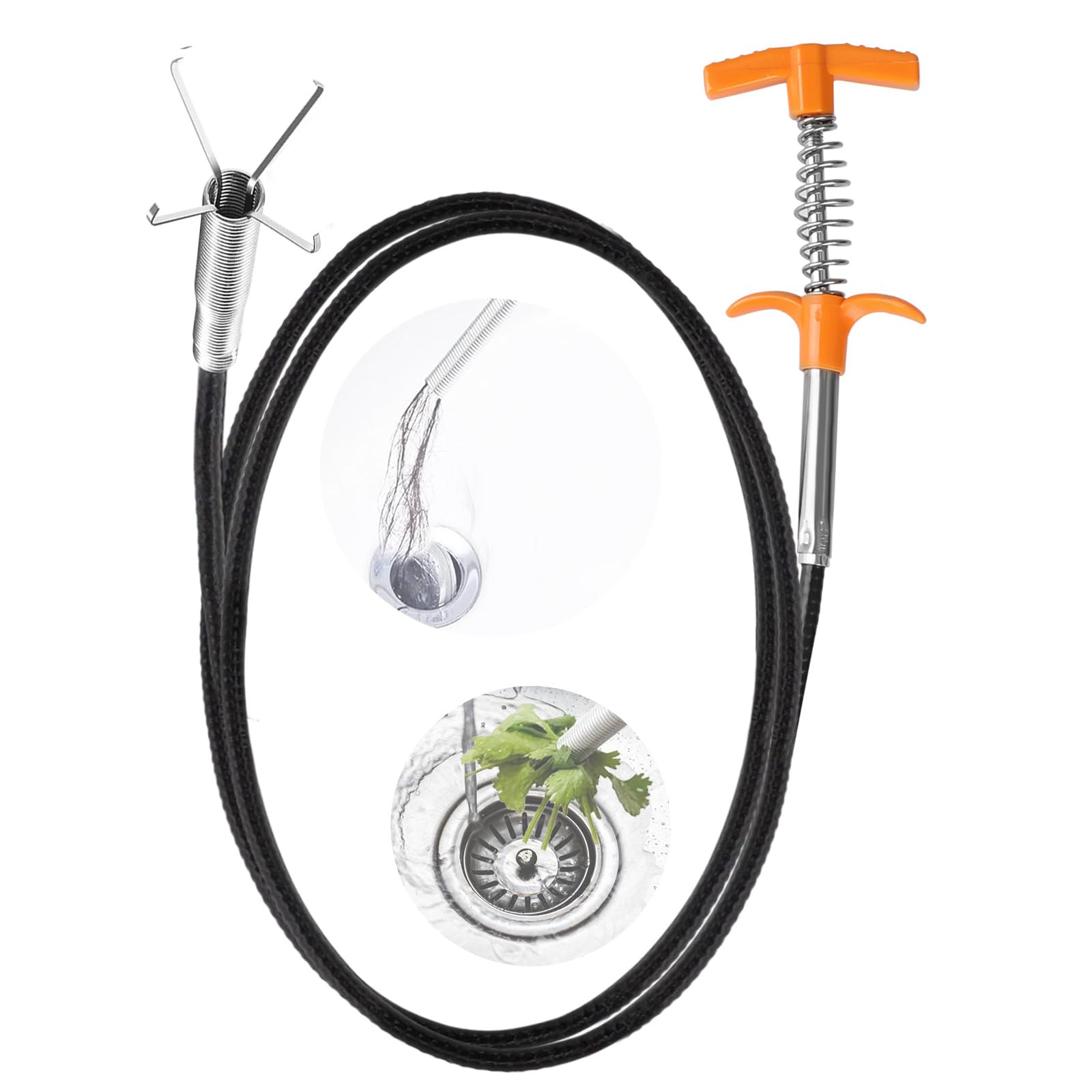 63inch Drain Clog Remover 1 pcs Drain Snake Hair Remover (2 pcs) Drain Spring Unblocker (1 pcs) Cleaning Brush (2 pcs), Hair Catcher Drain Auger Cleaner Tool Set For Toilet, Kitchen Sink, Bathroom Tub